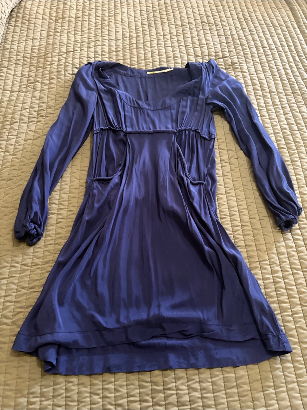 Max Studio Women's Long-Sleeve Silk Scoop Neck Dress in Deep Blue